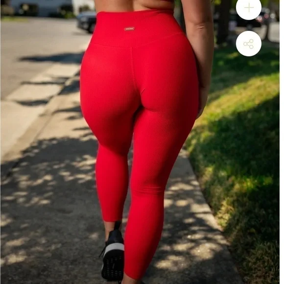 Til You Collapse Ribbed Classic Leggings - Red Medium workout gym Athleisure - Picture 7 of 9